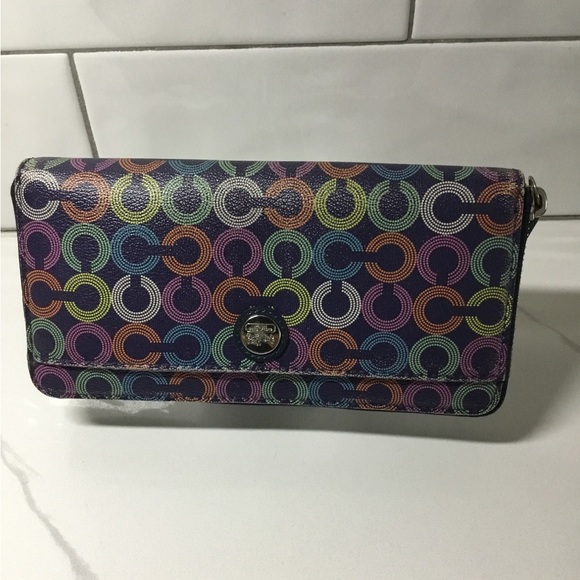Coach Navy & Multicolor Signature Optic C Trifold Full Size Long Wallet - Picture 1 of 7